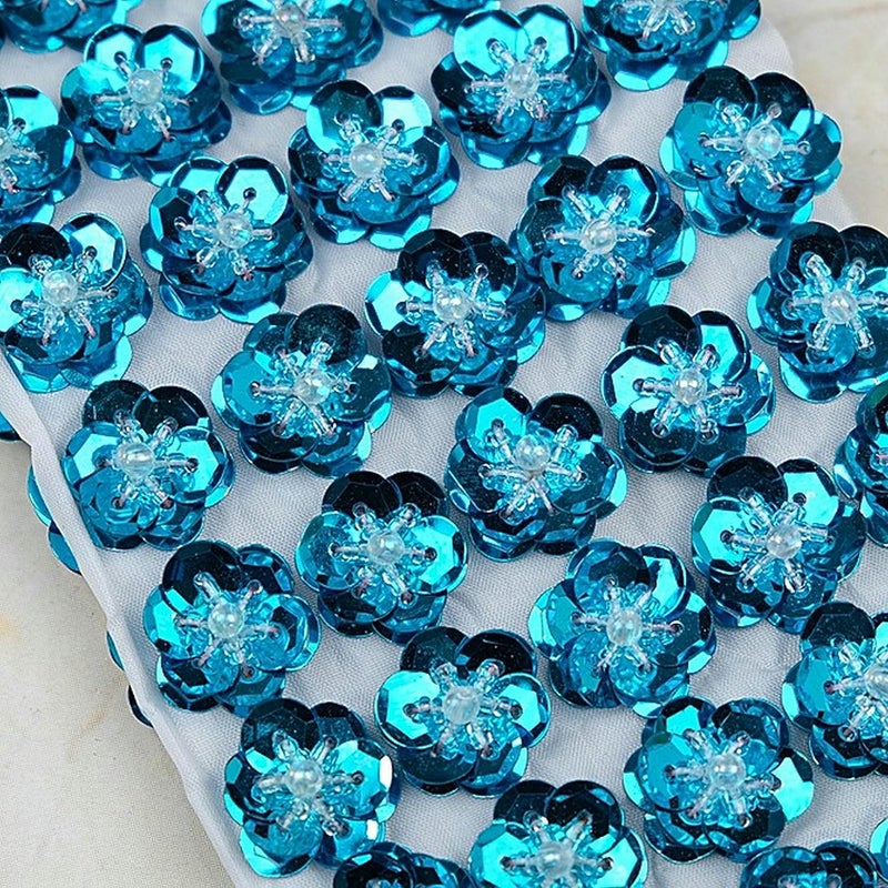 TATEELY 0.78"/2cm 3D Sequin Bead Flowers Patches Handmade Embroidery Sewing Beads Applique for Hair Clip Bags Brooch Wedding Dress Shoes Garment DIY Craft 50 Pcs/Set (Blue) - Image 1